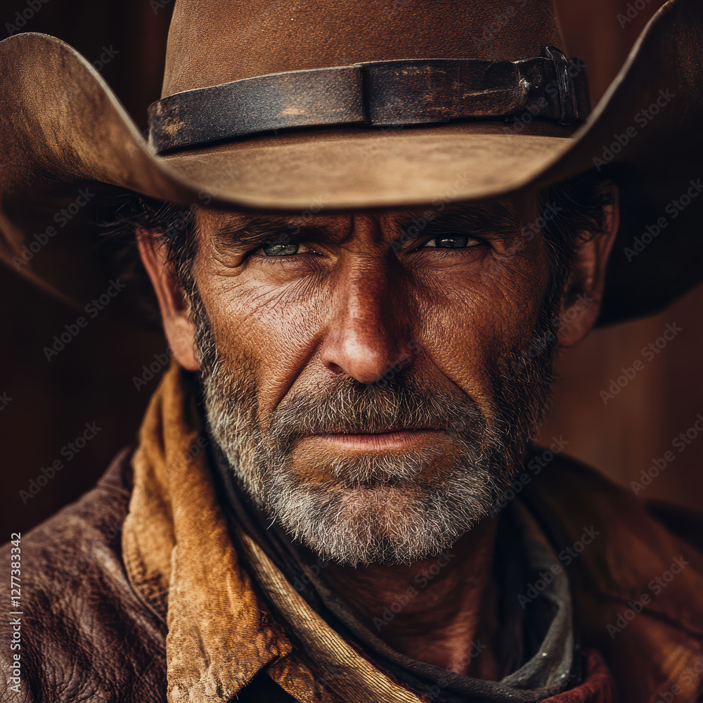 A rugged cowboy portrait western landscape photography natural light close-up strength and resilience A rugged cowboy portrait western landscape photography natural light close-up strength and resilience