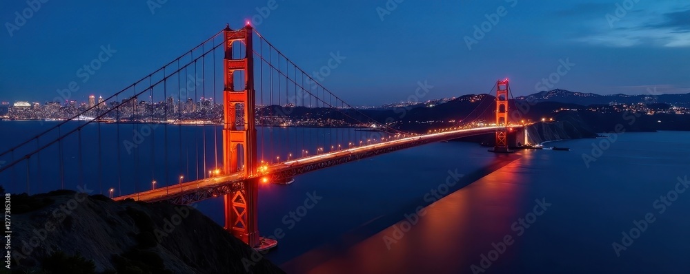 Golden Gate Bridge, city lights, aerial view at night , skyscrapers, night Golden Gate Bridge, city lights, aerial view at night , skyscrapers, night