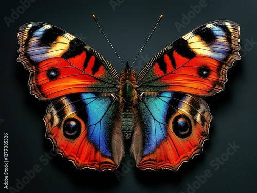 peacock butterlfy on black background