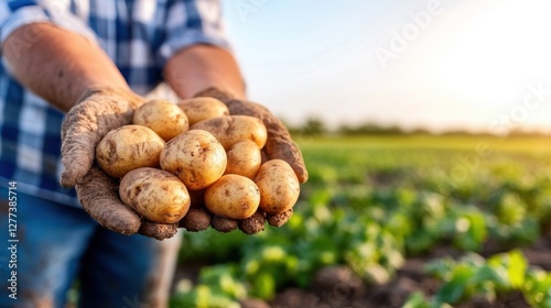 Harvesting fresh potatoes under the warm sun in a vibrant agricultural field