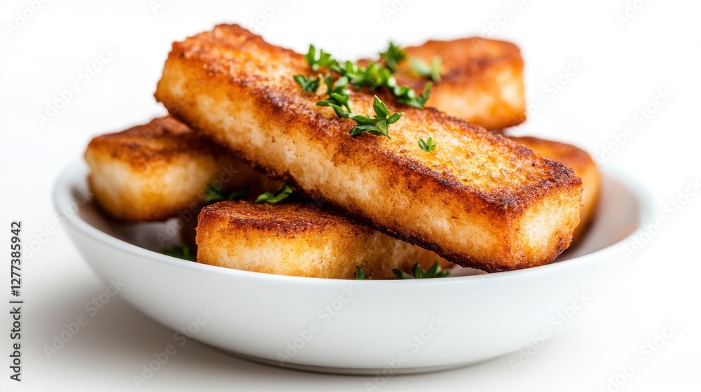 Delicious fish finger sticks garnished with fresh parsley Delicious fish finger sticks garnished with fresh parsley
