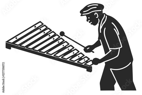 Xylophone man silhouette vector illustration