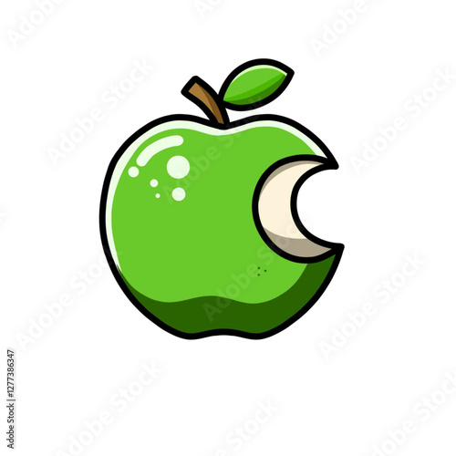 Green apples are bitten on the right with a white background, the design of the illustrator vector
