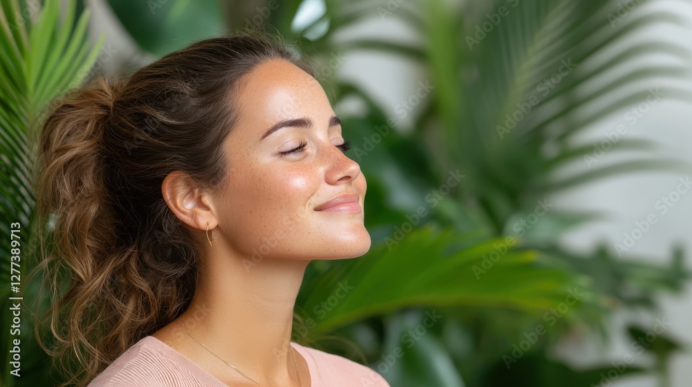 Relaxing and breathing in the freshness of a green forest atmosphere Relaxing and breathing in the freshness of a green forest atmosphere