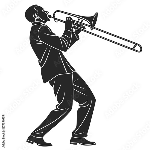 Trombone man silhouette vector illustration
