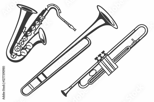 set of Trombone silhouette vector illustration