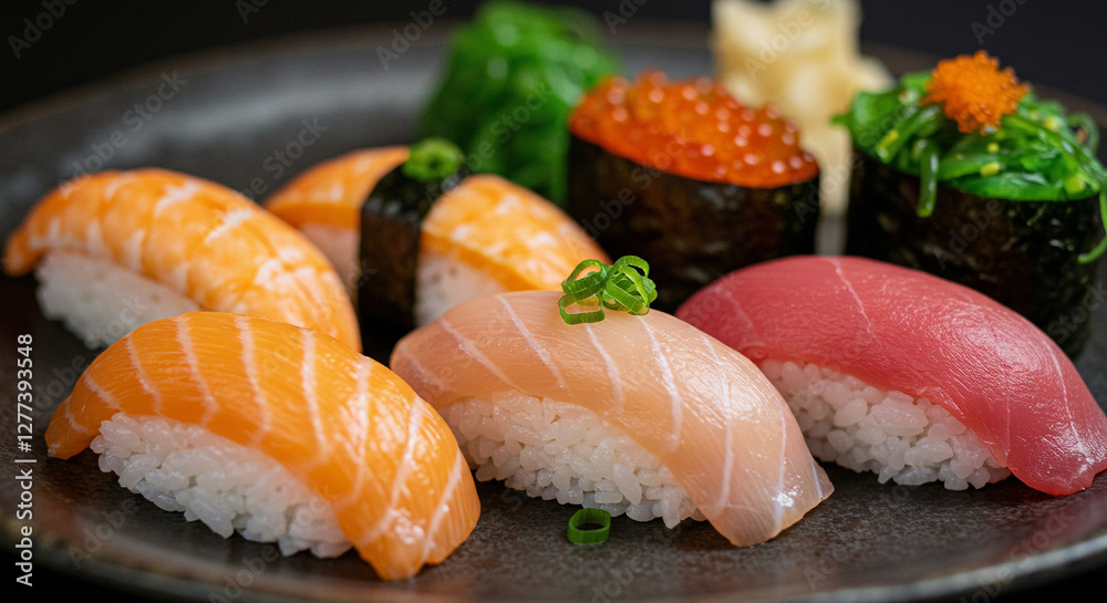 Assorted sushi platter with fresh sashimi Assorted sushi platter with fresh sashimi