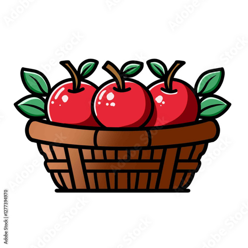 Three apples in a basket with a white background, vector illustrator design