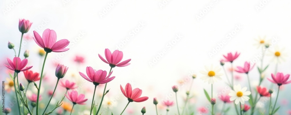 Delicate wildflowers cluster, pastel hues, pure white backdrop , botany, image, beautiful Delicate wildflowers cluster, pastel hues, pure white backdrop , botany, image, beautiful