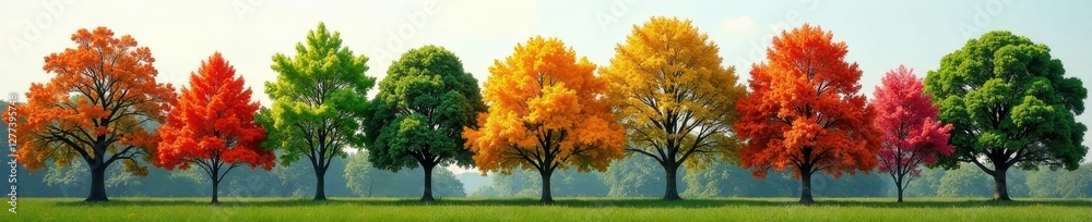 Naklejka premium Group of diverse trees, various heights, vibrant foliage , group, backdrop