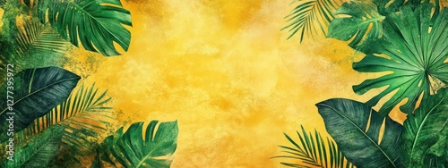 Tropical Leaves on Yellow Background photo