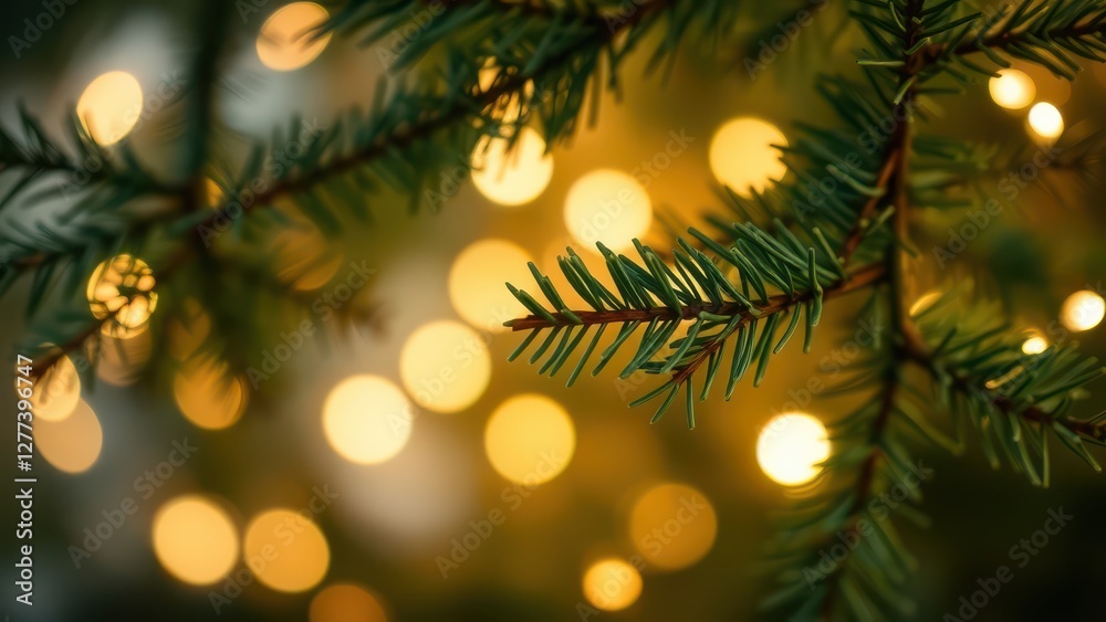 a close up of a pine tree with a lot of lights in the background a close up of a pine tree with a lot of lights in the background