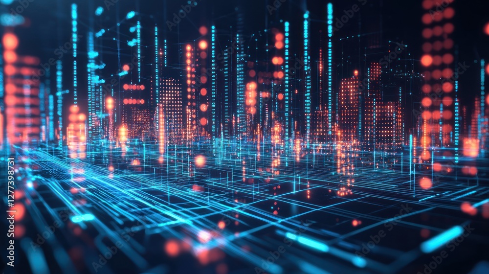 Digital Metropolis, Futuristic Cityscape of Light and Data Digital Metropolis, Futuristic Cityscape of Light and Data