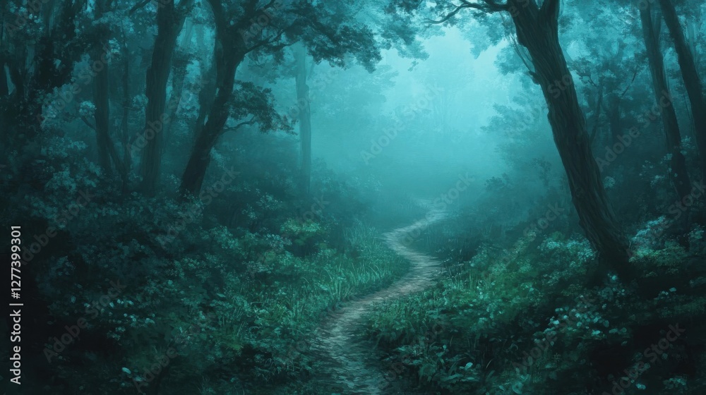 Fototapeta premium Mystical Forest Path Winding Through Misty Woods