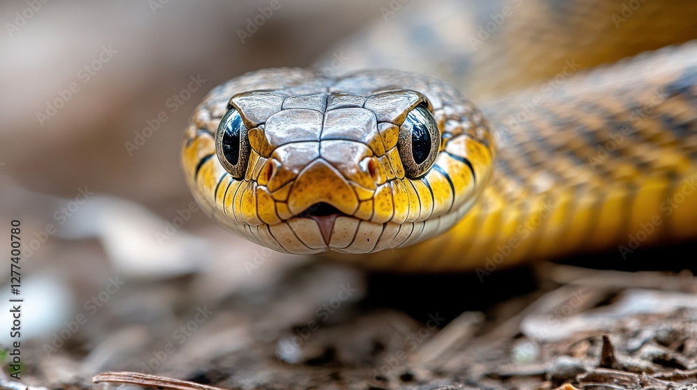 Captivating detail of a king cobra coiled among natural foliage Captivating detail of a king cobra coiled among natural foliage