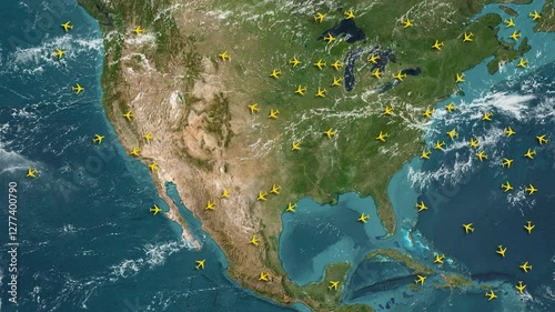 Airplane traffic over the United States.