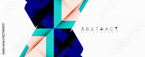 Abstract geometric artwork with interwoven angular and curved shapes, dynamic composition with smooth gradients and bold contrasts