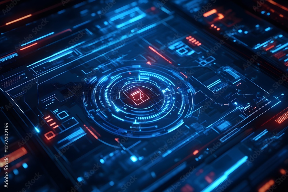 Obraz premium Futuristic Tech Interface, Blue and Orange HUD