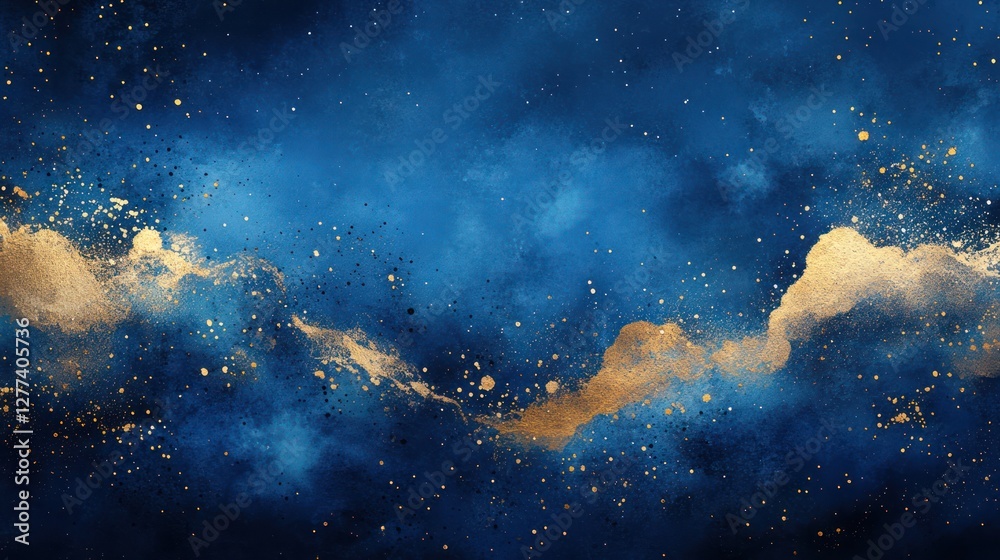 Elegant Blue and Gold Abstract Background with Text Space - Luxurious Design Template Featuring Watercolor Texture, Brush Strokes, Dots, and Stains - Vector Illustration Elegant Blue and Gold Abstract Background with Text Space - Luxurious Design Template Featuring Watercolor Texture, Brush Strokes, Dots, and Stains - Vector Illustration