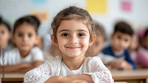 Children of diverse backgrounds engaged in learning inside a vibrant classroom