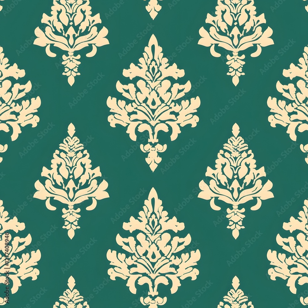 Damask seamless pattern,Ikat floral seamless pattern on green background,vector illustration,Ikat ethnic oriental embroidery,Aztec style,baroque.design for texture,fab,clothing,decoration,fashion,tile Damask seamless pattern,Ikat floral seamless pattern on green background,vector illustration,Ikat ethnic oriental embroidery,Aztec style,baroque.design for texture,fab,clothing,decoration,fashion,tile