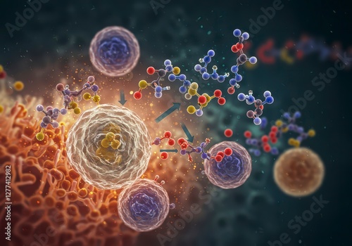 Digital Illustration of Dupilumab Anti-Inflammatory Drug Showing Molecular Structure