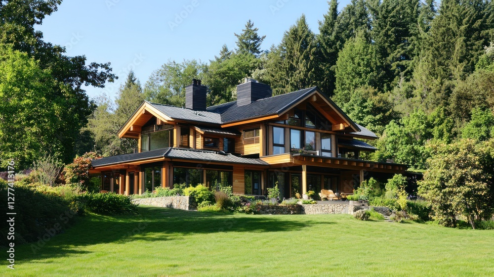Luxury Lakeside Log Home nestled in lush greenery Luxury Lakeside Log Home nestled in lush greenery