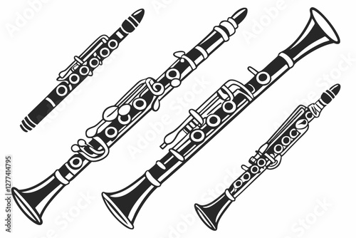set of Clarinet  silhouette vector illustration