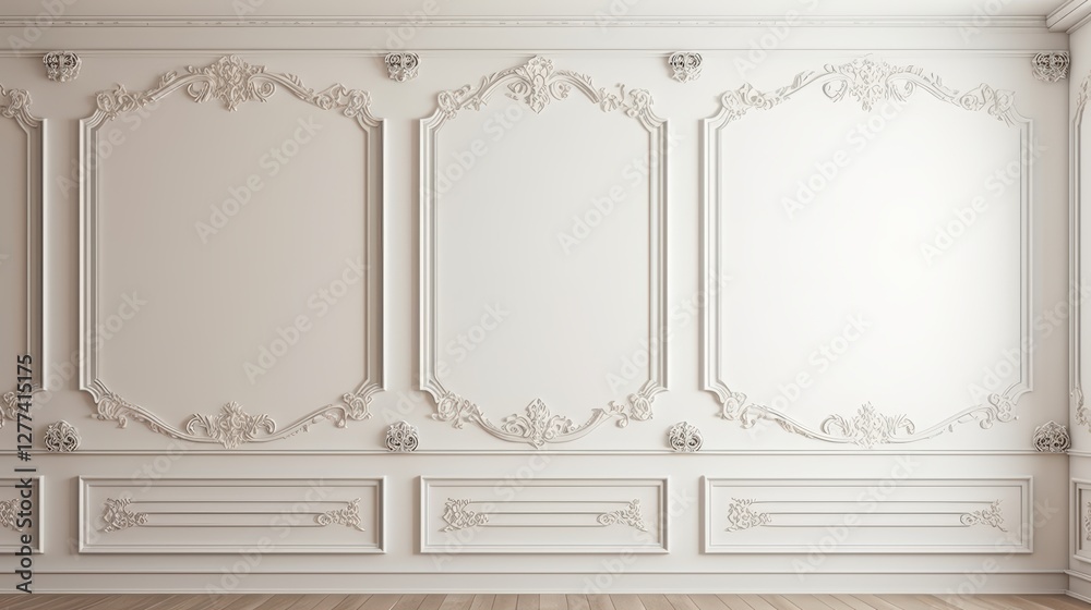 Obraz premium A classic interior wall featuring ornate moldings and a subtle color palette, offering an elegant and sophisticated aesthetic.