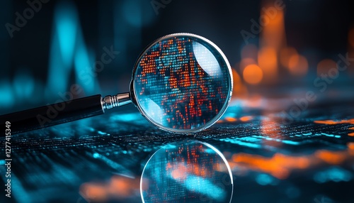 Analyzing business data with magnifying glass research concept digital data analysis investigation