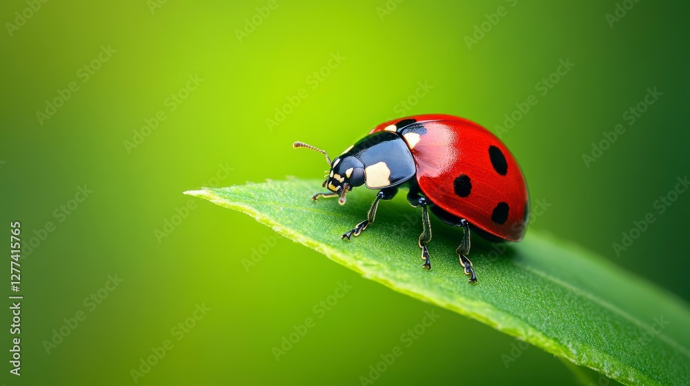 Close-up of a vibrant ladybug perched on a green leaf against a blurred natural background (1) Close-up of a vibrant ladybug perched on a green leaf against a blurred natural background (1)