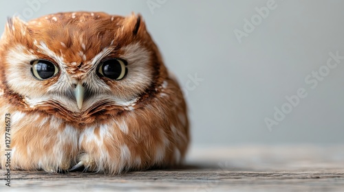 Tropical screech owl gazes curiously with captivating eyes on clean backdrop photo