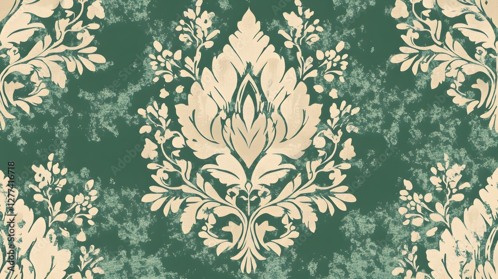 Damask seamless pattern,Ikat floral seamless pattern on green background,vector illustration,Ikat ethnic oriental embroidery,Aztec style,baroque.design for texture,fab,clothing,decoration,fashion,tile Damask seamless pattern,Ikat floral seamless pattern on green background,vector illustration,Ikat ethnic oriental embroidery,Aztec style,baroque.design for texture,fab,clothing,decoration,fashion,tile