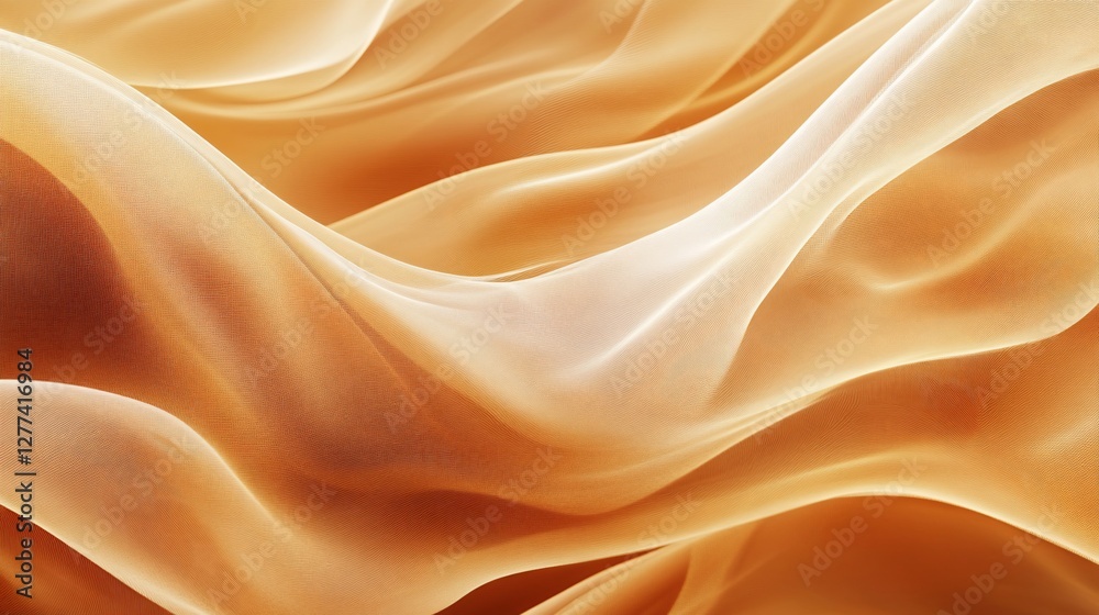 Fototapeta premium Abstract golden fabric waves background, smooth soft texture illustration