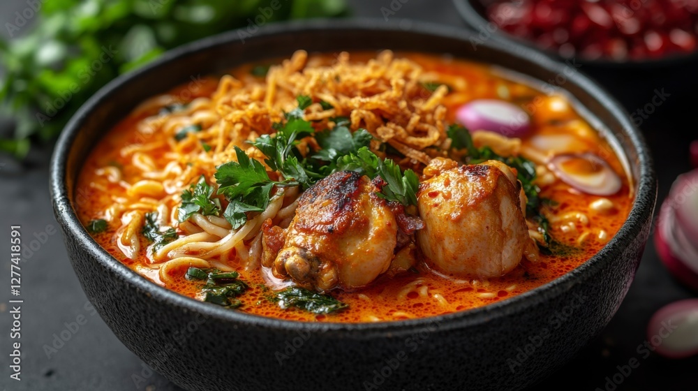 Crispy Chicken Drumsticks in Spicy Khao Soi Noodle Soup Crispy Chicken Drumsticks in Spicy Khao Soi Noodle Soup