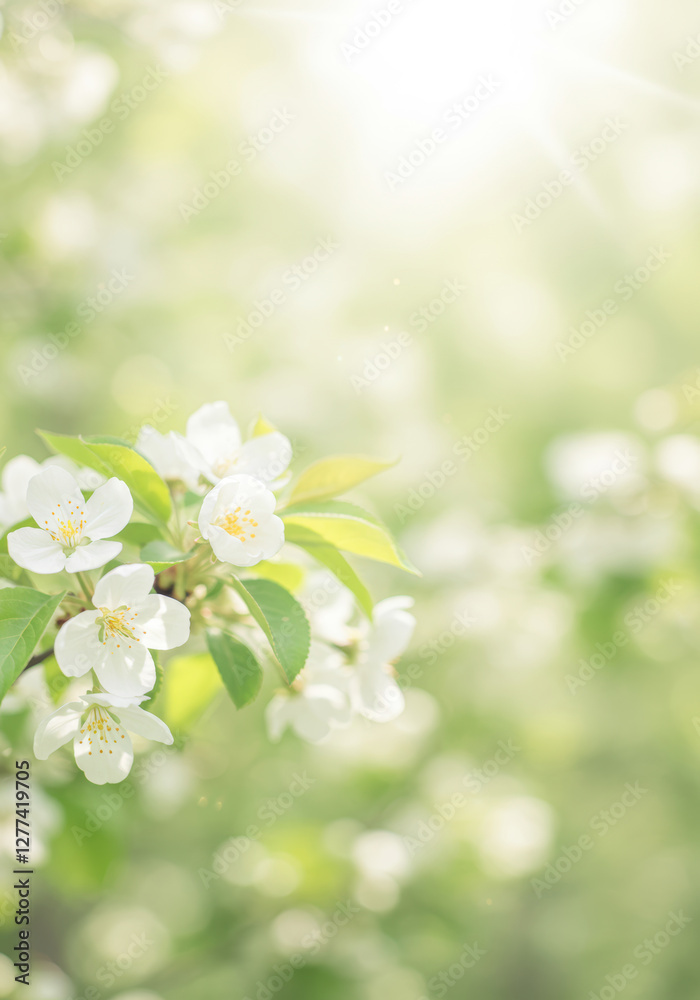 爽やかな日差しの中で咲き誇る白い桜の花 爽やかな日差しの中で咲き誇る白い桜の花