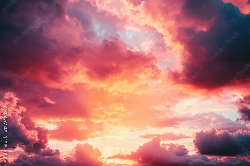 Obraz premium Dramatic sunset sky, vibrant clouds, colorful atmosphere