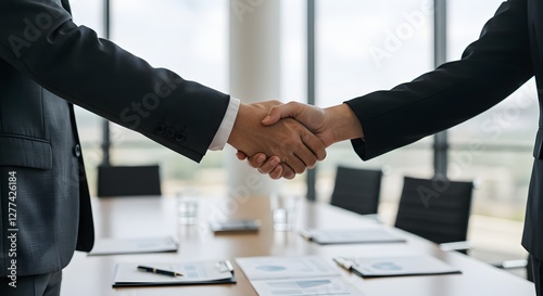 a close-up of a confident handshake during a business deal photo