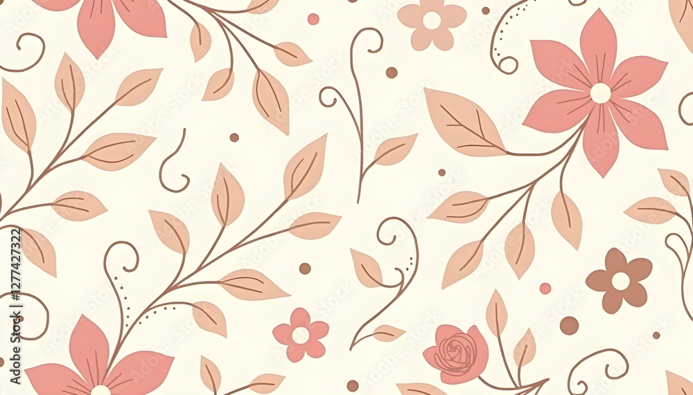 elegant floral pattern with pink, peach, and brown flowers on light cream background, decorative botanical design, perfect for fabrics and wallpapers elegant floral pattern with pink, peach, and brown flowers on light cream background, decorative botanical design, perfect for fabrics and wallpapers