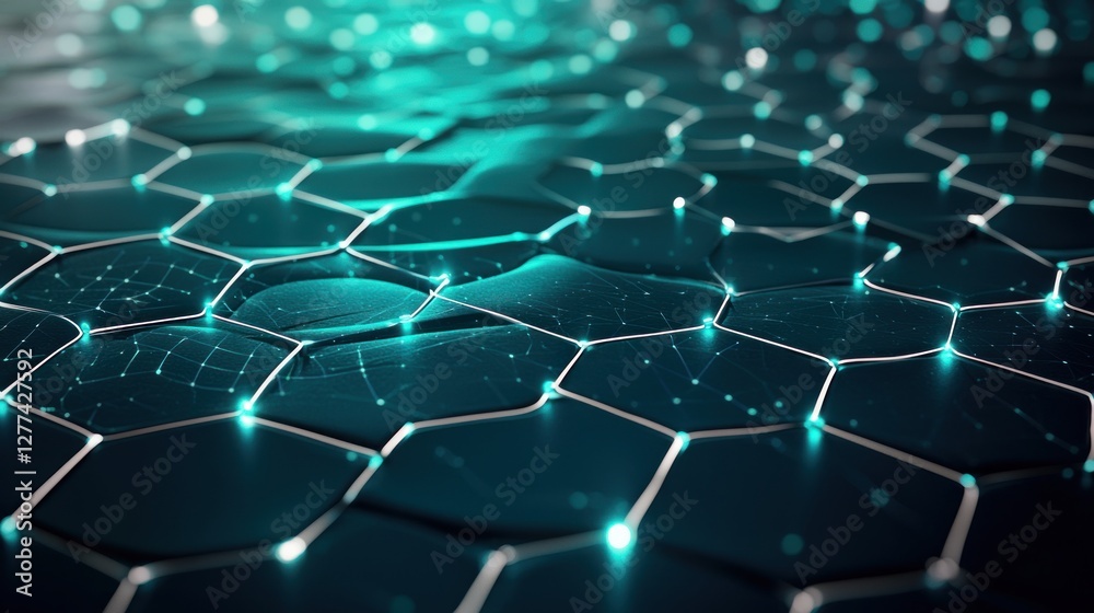 Obraz premium Futuristic Network Structure with Glowing Connections and Teal Illumination Creating a Modern Tech Atmosphere