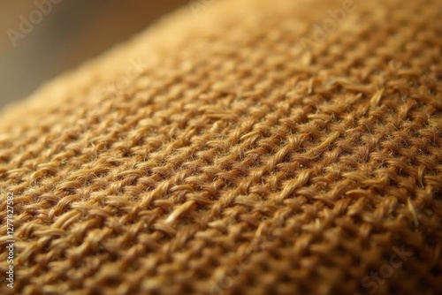 Close-up brown burlap, coarse weave, textured binding , rustic, fiber, rope photo