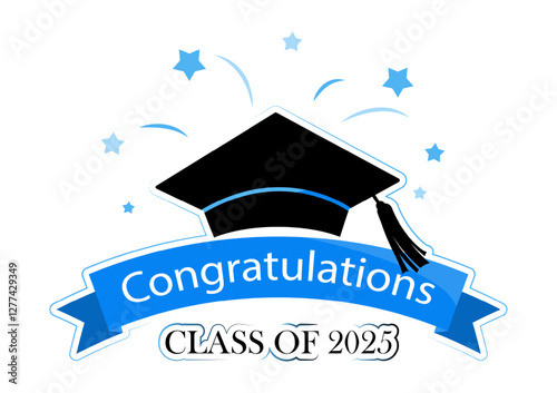 Congratulations graduation banner design on white background. Flat design.  Vector illustration.