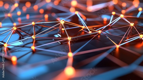 Abstract Network Connection with Glowing Nodes and Lines on Dark Background Futuristic Technology Concept for Data Transmission and Communication