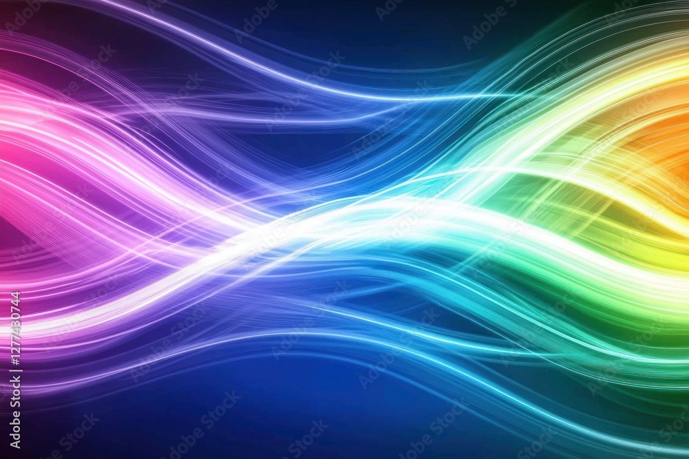 Obraz premium Vibrant rainbow waves flowing across a dark background creating a dynamic and colorful abstract design perfect for backgrounds and digital art