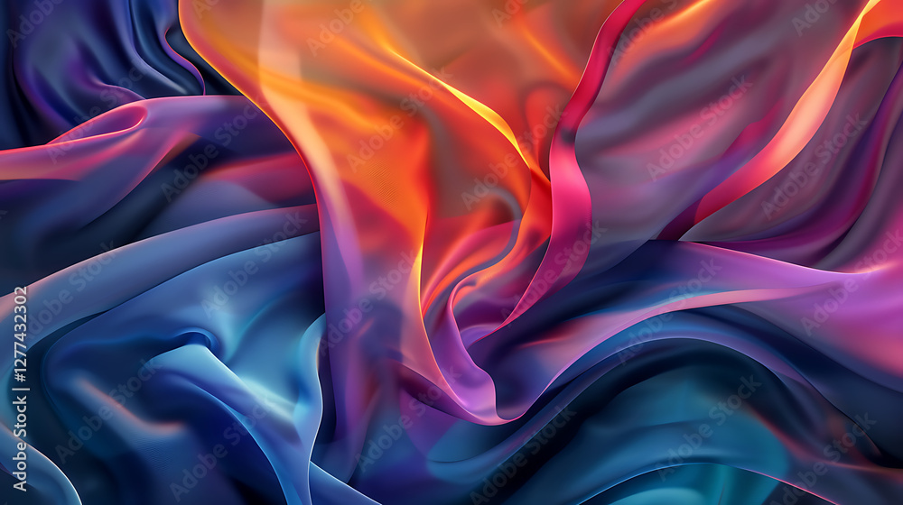 Flowing silk fabric with elegant curves and rich saturated tones Flowing silk fabric with elegant curves and rich saturated tones