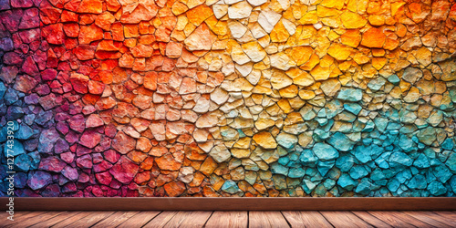 Wallpaper Mural Colorful Stone Wall Texture with Wooden Floor Torontodigital.ca
