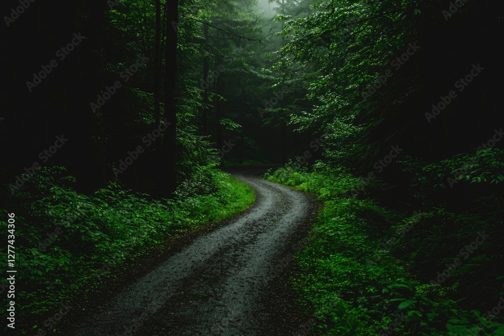 Fototapeta premium Winding Forest Path on a Misty Day; Nature Photography