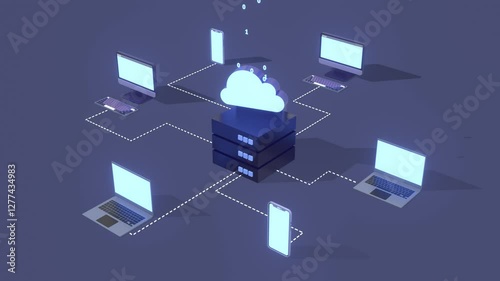 Cloud Computing, Cloud Storage, Data Center, Database Storage Concepts Animation. Cloud Computing Technology Concept Animation. Suitable For Business, Marketing, Technology And Explainer Videos.