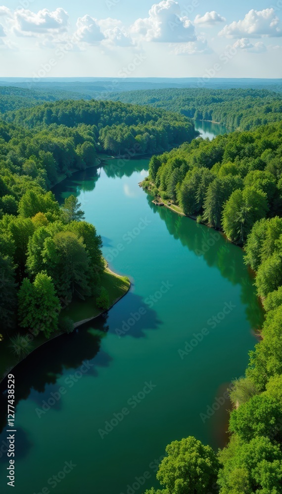 Fototapeta premium Eastlake's tranquil lakes and green spaces from above , autumn, San Diego