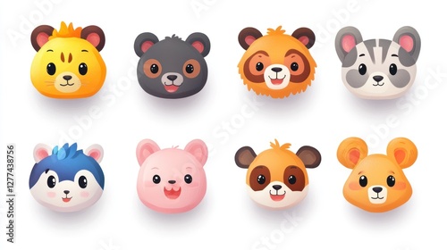 Cute cartoon animal heads collection.